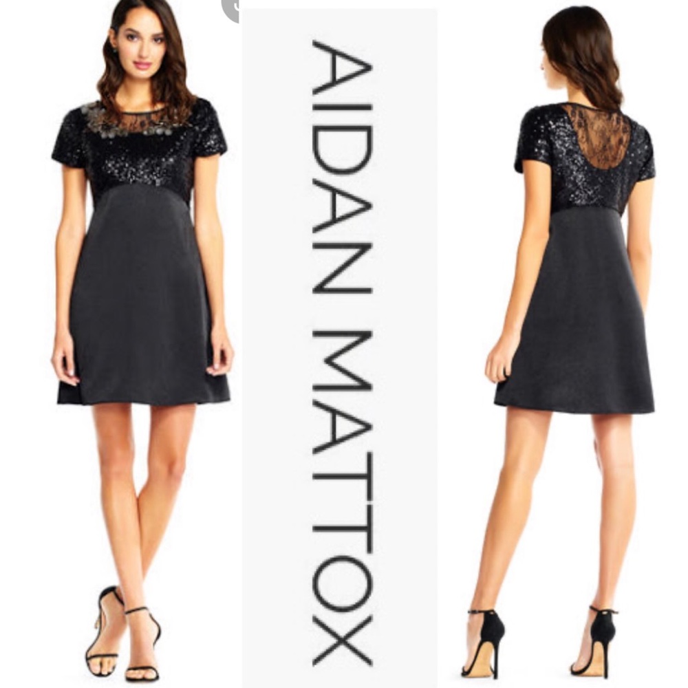 Aidan Mattox sequin and charmeuse trapeze party dress - Picture 2 of 7